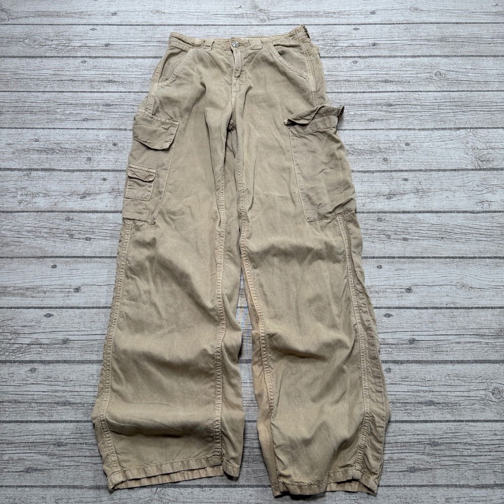 Zara Cargo Pants Women's 0 Beige Wide Leg Baggy Utility Gorpcore Hunting Outdoor